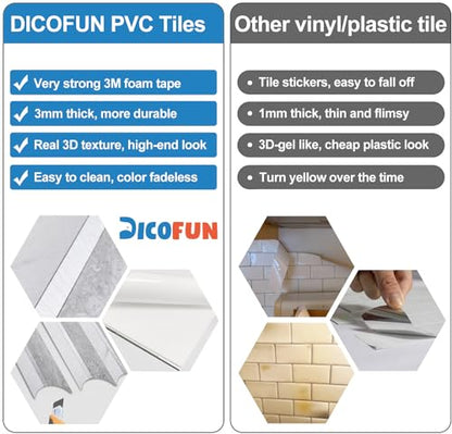 DICOFUN 10-Sheet Grey & White Marble Peel and Stick Backsplash for Kitchen, PVC Stick on Backsplash Wall Tiles - color: Fish Scale/Grey and White Marble, size: 10 Sheets, 12"x12"x0.12"