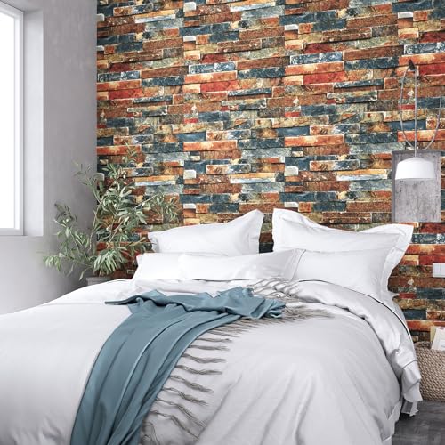 VEELIKE Brick Wallpaper Peel and Stick Retro Stone Wallpaper for Walls Backdrop Backsplash 15.7''x118'' Faux 3D Brick Wallpaper Removable Adhesive Brick Contact Paper for Bedroom Living Room Fireplace - size: 15.7" x 118"