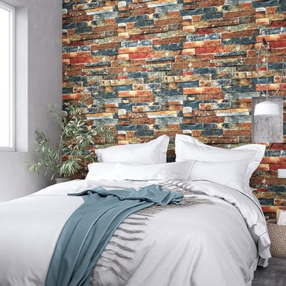 VEELIKE Retro Brick Wallpaper Peel and Stick 3D Faux Brick Wall Paper Roll for Backdrop Walls Fireplace Backsplash 15.7''x354'' Removable Self Adhesive Brick Contact Paper for Bedroom Bathroom Kitchen - size: 15.7''x354''