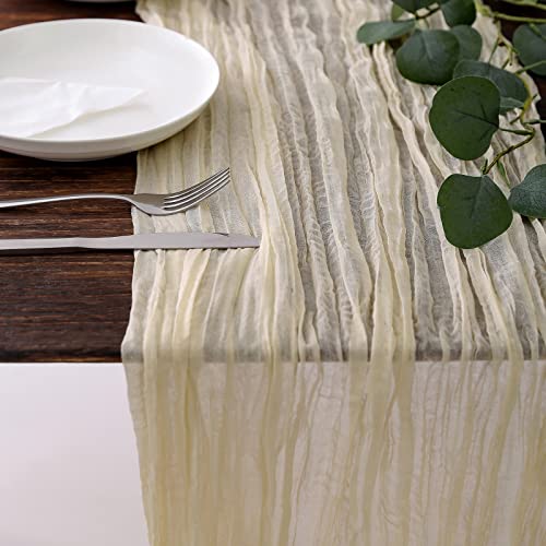 DOLOPL Cream Cheesecloth Table Runner 13.3ft Boho Gauze Cheese Cloth Table Runner Rustic Sheer Runner 160inch Long for Wedding Bridal Baby Shower Birthday Party Cake Table Decorations - color: Cream
