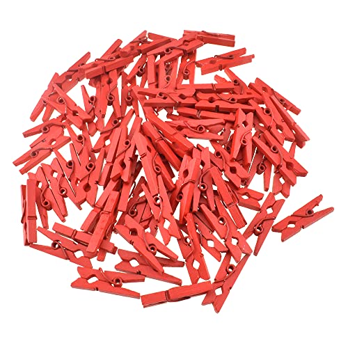 HAHIYO Red Wooden Clothes Pins Clothespins Mini Aviod Fall Apart 1 Inches Length 80 Pack Strong Springs No Rust No Discoloration for Laundry Bathroom DIY Craft Photos Food Opened Bags - size: Red 1 inches 80 Pack