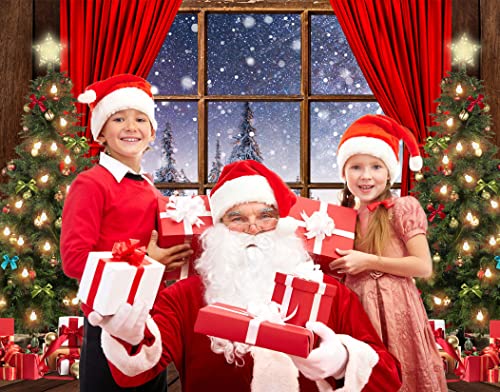 8X6FT Christmas Backdrop - Wood Floor Snow Forest Window View Photography Background for Studio Props DH-219