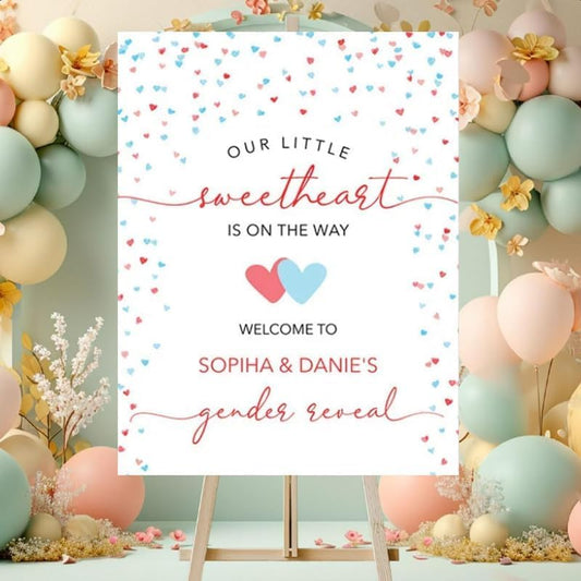 Personalized Gender Reveal Welcome Sign Customizable He Or She Baby Shower Decor Custom Indoor Outdoor Party Banner Cute Boy Girl Announcement Decorations Unique Pink Blue Event Supplies Poster - color: 9