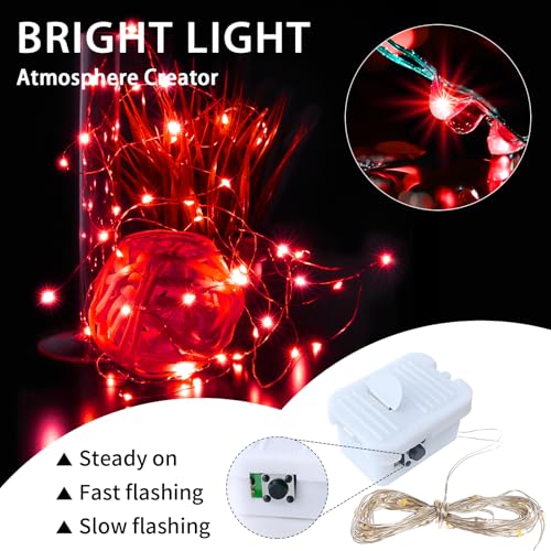 8 Pack Red Fairy Lights Battery Operated, 7ft 20 LED Mini String Twinkle Lights for Mother's Day Christmas Valentine's Day Mason Jars Centerpiece Table Decorations (8, Red) - color: Red