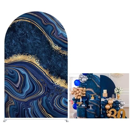 Arch Cover Backdrop Fabric Sapphire Blue Marble Abstract Texture Arched Backdrop Cover for Birthday Party BBY Shower Decoration Arched Backdrop - color: Gx-751, size: W30''byH72'' (2.5X6ft)