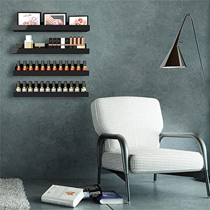 8 Pack 15 Inch Black Acrylic Shelves, Black Kids Floating Bookshelf for Kids Room, Modern Nail Polish Rack Sunglasses Essential Oil Picture Ledge Display Toy Storage Wall Shelf - color: 15in-black- 8 Pack