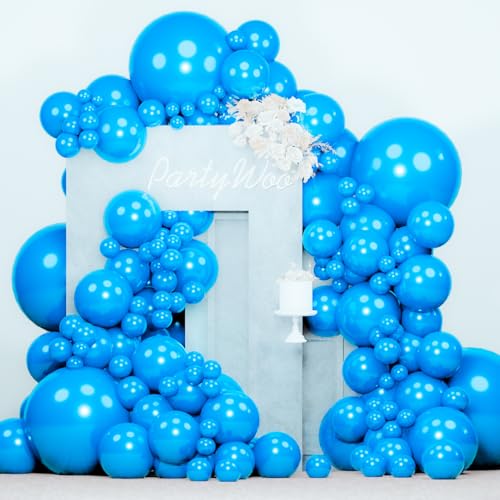 PartyWoo Pearl Blue Balloons 140pcs Different Sizes of 18 12 10 5 Inch Sky Blue Latex Helium Balloon Arch Kit Garland for Graduation Baby Shower Gender Reveal Birthday Party Decorations Blue-Z23 - color: Blue-z23