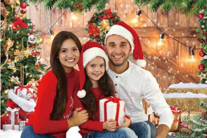 CHAIYA 12x10ft Rustic Christmas Barn Wood Door Backdrop for Photography Xmas Tree Snow Gift Wall Floor Party Photo Background Winter Holiday Family Supplies Banner - size: 12′x10′