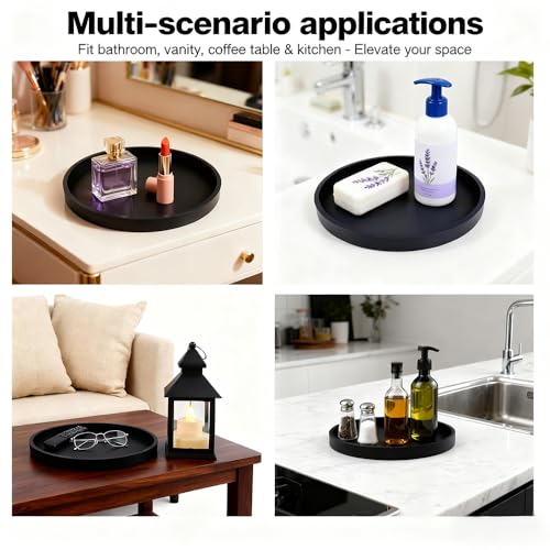 Silicone Bathroom Tray - 9-Inch Round Vanity Tray, Suitable for Candles, Perfumes, Soap Dispensers Black - color: Black