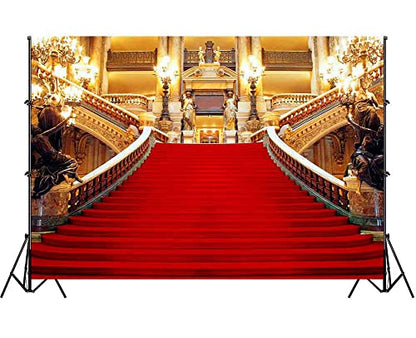 Red Carpet Backdrop, Golden Palace Gorgeous European Hall Photo Backdrop, Vinyl 10x7ft Prom Picture Photo Studio Props LSGE652 - color: Red, size: 10x7ft
