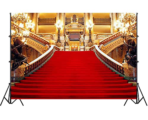 Red Carpet Backdrop, Golden Palace Gorgeous European Hall Photo Backdrop, Vinyl 10x7ft Prom Picture Photo Studio Props LSGE652 - color: Red, size: 10x7ft