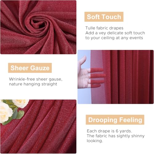 Wokceer Wedding Arch Draping Fabric 28.7" x 20FT Burgundy Red Drapes Sheer Fabric Backdrop Arch Draping Fabrics for Wedding Ceremony Christmas Birthday Party Bridal Shower Decoration - color: Burgundy, size: 1 Panel