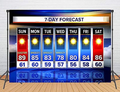 Weather Forecast Backdrop 5x3ft Seven-Day Broadcast Sunny Day Photo Background Business Study Portrait Studio Prop Wallpaper MBMYLU140 - size: cotton polyester-5x3ft