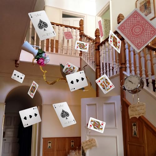 Xinnun 8 Pcs Wonderland Tea Party Decorations Wonderland Themed Poker Cards Garland Banners Heart Spade Pattern Card Hanging Decor for Birthday Baby Shower Tea Party Supplies - style: Poker Card