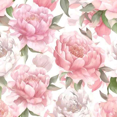 Laatse Pink Floral Contact Paper 17.5" x 393" Peel and Stick Wallpaper Vintage Rose Vinyl Self Adhesive Waterproof Boho Wall Paper for Drawers Bookcase Shelf Liner Countertop Walls Decor - color: Pink&White, size: 17.5" x 393"