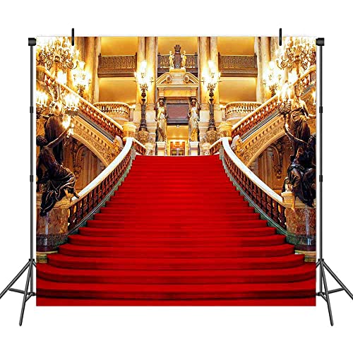 Red Carpet Backdrop, Golden Palace Gorgeous European Hall Photo Backdrop, Vinyl 5x5ft Prom Picture Photo Studio Props BJXTGU11 - color: Red, size: 5x5ft