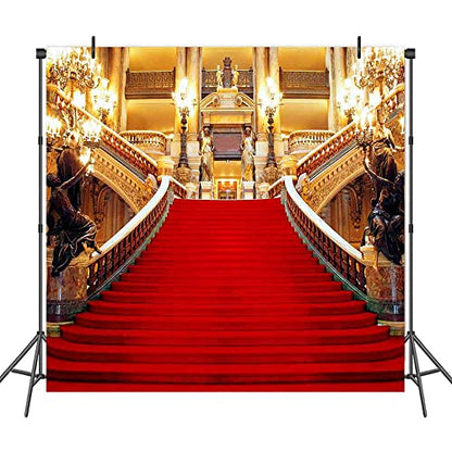 Red Carpet Backdrop, Golden Palace Gorgeous European Hall Photo Backdrop, Vinyl 5x5ft Prom Picture Photo Studio Props BJXTGU11 - color: Red, size: 5x5ft