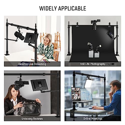 NEEWER Overhead Camera Mount Rig with 2 Ball Heads, Super Clamp/Mobile Phone Holder/Camera Desk Mount, Multi Device Mount, Platform Overhead Tripod, Adjustable Height Width, Max Load 12 kg, NK002