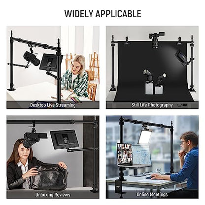 NEEWER Overhead Camera Mount Rig with 2 Ball Heads, Super Clamp/Mobile Phone Holder/Camera Desk Mount, Multi Device Mount, Platform Overhead Tripod, Adjustable Height Width, Max Load 12 kg, NK002