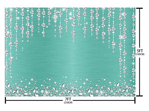 Sendy 7x5ft Turquoise Diamonds Curtain Backdrop for Photography Birthday Party Decorations Wedding Bridal Shower Engagement Ceremony Banner Glitter Diamonds Background Photo Booth Studio Props Vinyl