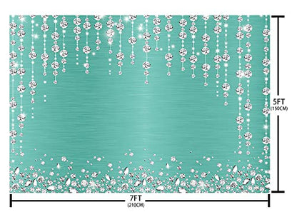Sendy 7x5ft Turquoise Diamonds Curtain Backdrop for Photography Birthday Party Decorations Wedding Bridal Shower Engagement Ceremony Banner Glitter Diamonds Background Photo Booth Studio Props Vinyl