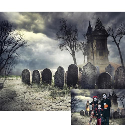 Halloween Backdrop Cemetery Halloween Photo Backdrop for Party Photography 10x10ft Pumpkin Graveyard Scary Haunted House Tombstone Background Kids Adults Birthday Party Studio Props - size: 10x10ft
