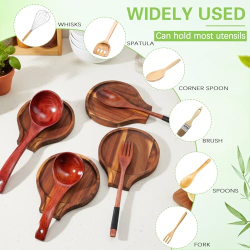 Honeydak 4 Pcs Acacia Wood Spoon Rest for Stovetop Handmade Smooth Wooden Kitchen Spoon Holder for Ladles Tong Cooking Accessories Housewarming Gifts(Retro Style) - style: Retro Style