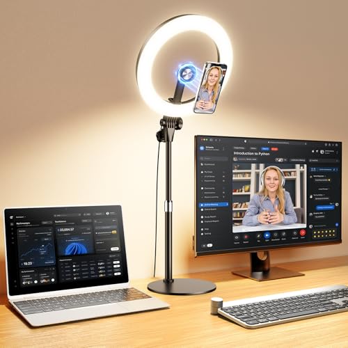 Upgrade 10.5" Ring Light for Desk with Magnetic Phone Holder, 30 Light Modes, Adjustable Zoom Lighting for Computer, Desk Light for Video Calls, Circle Light for Video Recording, Conference, Streaming - color: Magnetic-Black