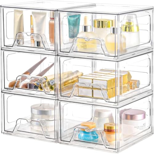 Plastic Drawers Storage, 6 Pack Clear Stackable Storage Drawers, Acrylic Storage Bins with Drawers for Fridge Organizers, Small PlasticDrawers Stackable for Makeup Organizers Cosmetic Display - size: 6Pack Standard
