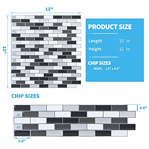 Art3d Peel and Stick Wall Tile for Kitchen/Bathroom Backsplash, 12"x12", Black-White (6 Pack) - color: Black/White-2