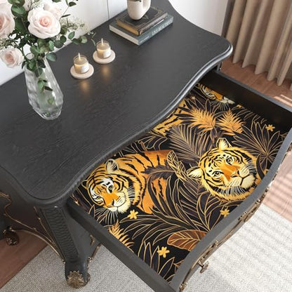 BOKEBEVE Black and Gold Tiger Wallpaper Peel and Stick Leaf Wall Paper Jungle Tropical Contact Paper for Bedroom Living Room Bathroom Renter Friendly Removable 17.5 x 118In - color: Black/Gold/Brown, size: 17.5" x 118"