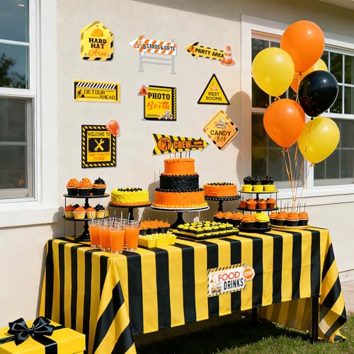 20PCS Construction Party Signs Construction Themed Directional Signs Funny Cutouts Yard Outdoor Wall Road Sign for Boys Construction Birthday Baby Shower Decors Party Supplies Photo Booth Props - style: Construction