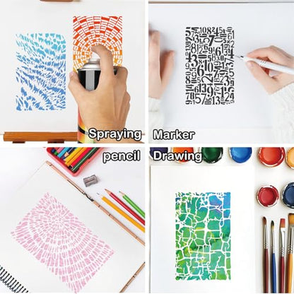 16 Pieces Stencils for Painting, Abstract Texture Mixed Media Art Supplies Crafts Reusable Layering Stencil Brick Pattern Templates for Drawing Card Making Canvas Furniture Paper (Texture) - style: texture