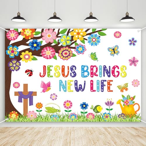 AIBIIN Winter Jesus Backdrop Winter Bulletin Board Decorations Banner Snowman Jesus Loves You Snow Much Photography Background Church Christmas January Party Banner Props 8x6ft - color: Colorful, size: 8x6ft