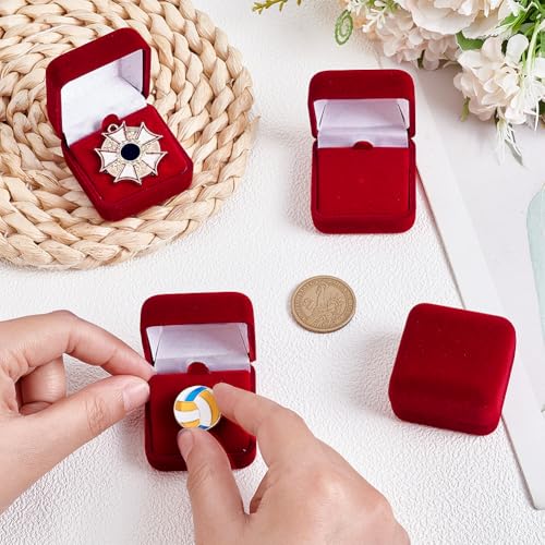 PH PandaHall 6pcs Velvet Badge Display Box, Red Jewelry Lapel Pin Gift Box Coin Presentation Display Boxs Badge Storage Display Case for Brooch Christmas Medal Collection, 1.67 x 1.67 x 1.08 Inch - color: Dark Red