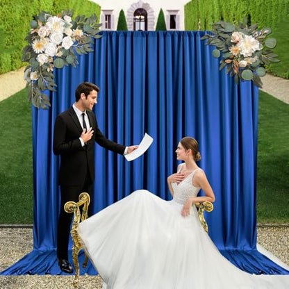 10ft x 10ft Royal Blue Backdrop Curtains for Parties, Fabric Satin Background Curtain with Rod Pockets for Weddings, Birthday, Baby Shower, Photography, Graduation Party Backdrop Drapes, 2 Panels - color: Royal Blue