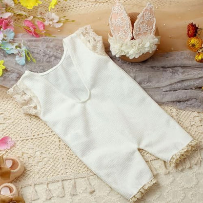 Newborn Baby Bunny Rabbit Crochet Knitted Photography Props Newborn Baby Outfits Diaper Costume - color: Milky White a