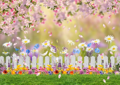 8x6ft Spring Backdrop Pink Flower Garden Photography Backdrop Easter Decor Banner Kids Children Birthday Banner X-211 - size: 8x6ft