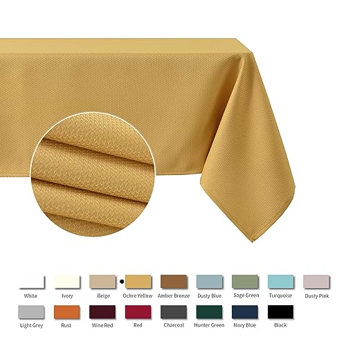 maxmill Jacquard Square Tablecloth Stain Resistant Spillproof Wrinkle Free Washable Soft Table Cloth, Decorative Fabric Table Cover for Dining Room, Indoor and Outdoor Use, 52 x 52 Inch Ochre Yellow - color: Nova Ochre Yellow, size: 52" x 52" (Square)