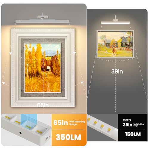 Picture Light with Remote - 16in White Rechargeable Battery Wall Light for Paintings, Cordless Wall Sconce for Art Painting & Photo Frames, 5000mAh with Timer, 350LM Brightness (3-Pack) - color: White, size: 3 Pack