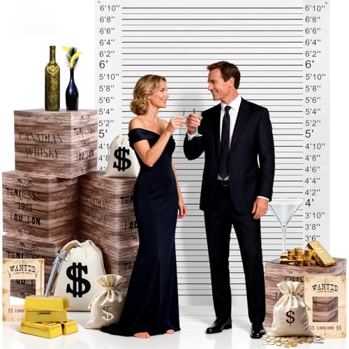 Eaasty 19 Pcs Roaring 20s Party Decorations Photo Booth Props Speakeasy Decor Height Chart Backdrop Wood Grain Boxes Wanted Sign Dollar Sacks for Retro Jazz Twenties 1920 Party Decor