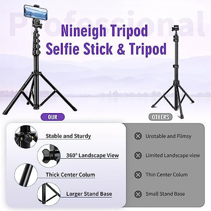 Nineigh 80" Phone Tripod, Selfie Stick Cellphone Tripod, Aluminum Tripods Stand for Video Photo Vlog, Travel Tripods with Gooseneck Remote Phone Holder, Compatible with iPhone Android Smartphone - size: 80 Inch