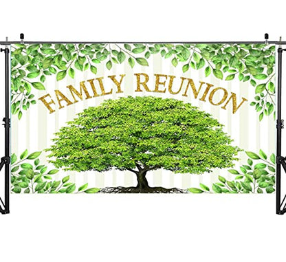Family Reunion Backdrop, Family Tree Members Theme Photo Backdrop Vinyl 18x10ft Green Tree Family Gather Welcome Party Photography Backdrops Rod-Pocket Props, BJLSGU100 - size: 18x10ft