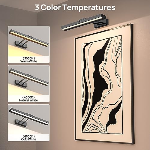 PESUTEN Picture Light Battery Operated, 16in Wireless Art Light for Paintings CCT Dimmable Recharging Battery Picture Light with Remote Control for Gallery Dartboard Art Bedroom Bathroom 2pcs Black - color: 2pcs black