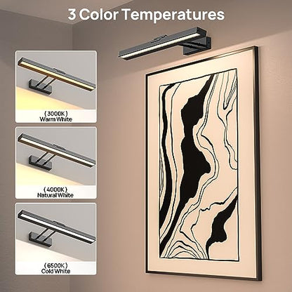 PESUTEN Picture Light Battery Operated, 16in Wireless Art Light for Paintings CCT Dimmable Recharging Battery Picture Light with Remote Control for Gallery Dartboard Art Bedroom Bathroom - color: Black