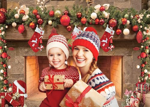 7x5ft Fireplace Backdrop Christmas Fireplace Photography Background for Wall Winter Holiday Family Merry Christmas Eve Party Decorations Banner Portrait Photo Booth Props ﻿ - size: 7x5ft