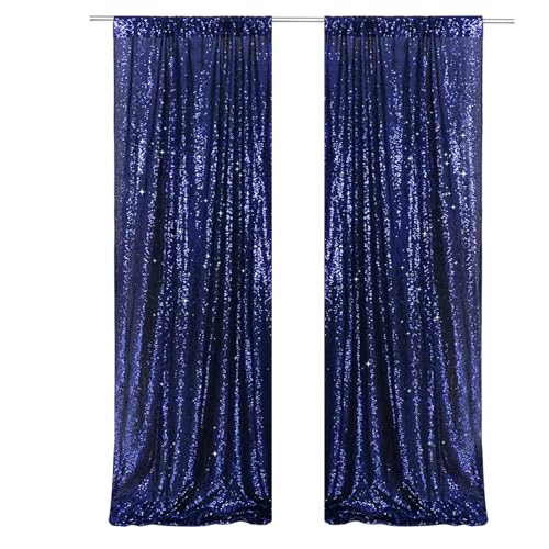 PartyDelight Navy Blue Sequin Backdrop Curtains 2x8ft 2 Panels - High Density 3mm Shimmer Sequin Background Sparkly Photography Drapes for Independence Day, Gender Reveals Graduation & Event Decor - color: Navy Blue, size: 24"W x 96"L (Pack of 2)