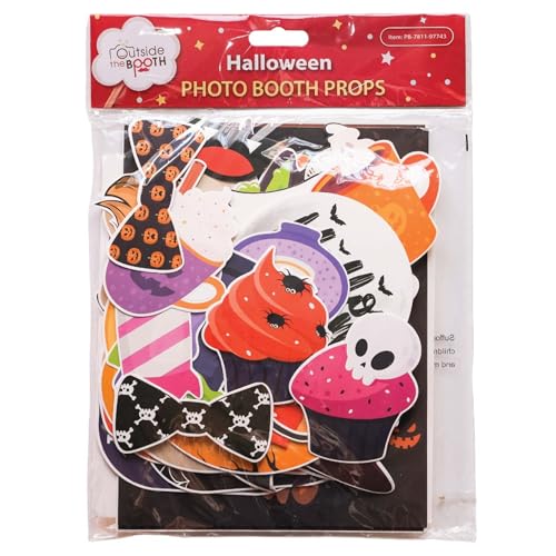 Halloween Photo Booth Props - 41-pc Kit With 8 x 10-Inch Sign, 60 Adhesive Pads, and 45 Sticks - Photobooth Decorations and Selfie Props