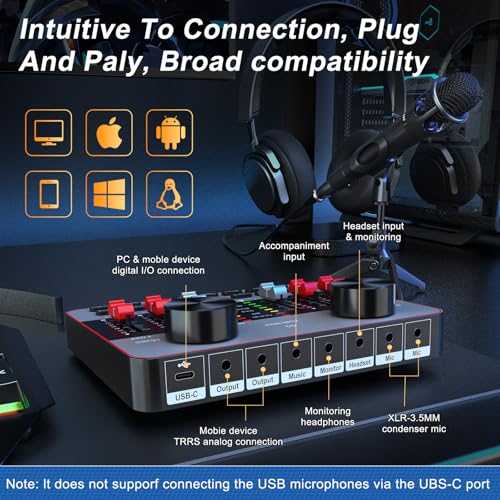 Podcast Equipment Bundle for 2 Mic Tiktok Video Content Creator Kit, Audio Interface DJ Mixer Sound Card/Board Condenser Microphone for Studio Smartphone/PC/Laptop Broadcast Recording/Live Stream