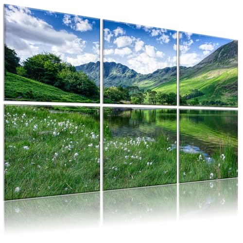 Decorative Acoustic Panels 6 Pack, 72"x48" Large Sound Absorbing Wall Art Panels, Self-Adhesive Sound Proof Foam Panels for Bedroom, Home Theater, Studio, Office - Green Landscape - color: Green Landscape, size: 72 X 48 Inches